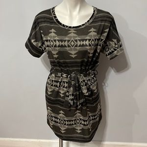 Grey Patterned Tunic with Tie Belt